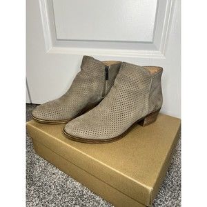 Lucky Brand Bayley Perforated Suede Ankle Bootie Zipper Boho Tan Size 7